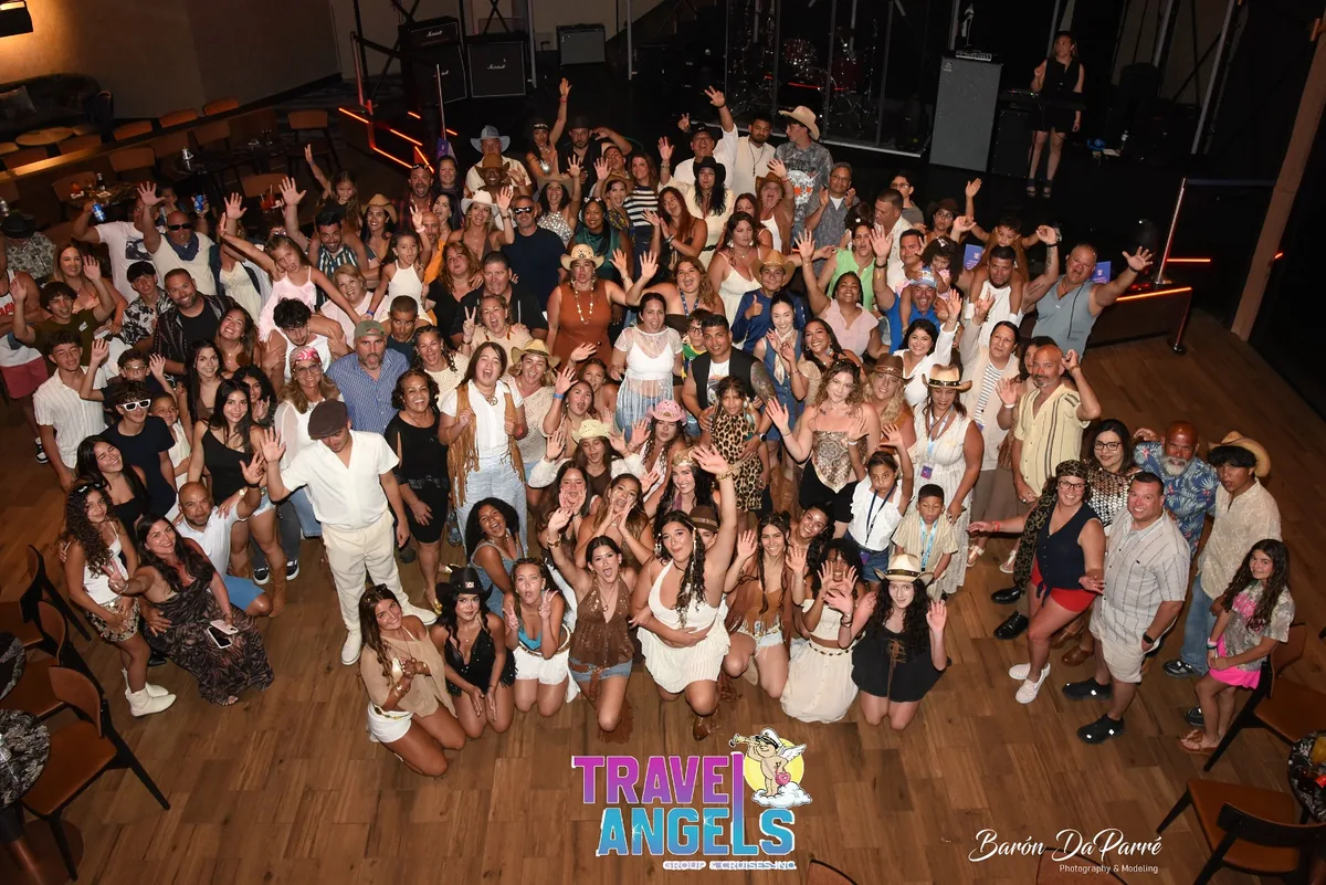 A quinceañera cruise group gathered for a celebration