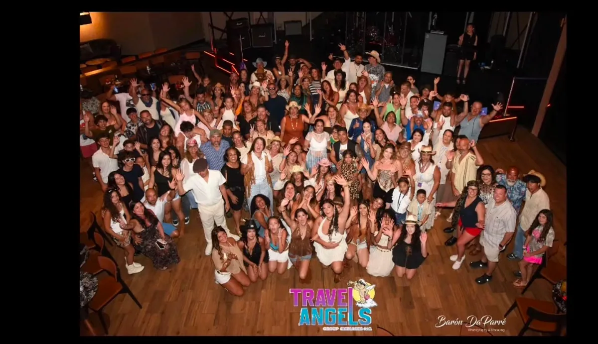 A large group gathered for a Travel Angels celebration